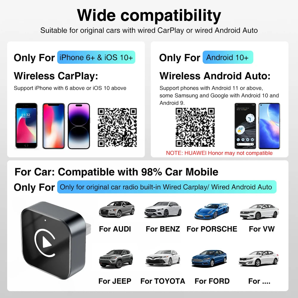 2In1 Carplay Adapter Apple AI Android Auto Car Play Smart Box Car Intelligent Systems for Toyota Honda Autosky Vw Sky Wireless